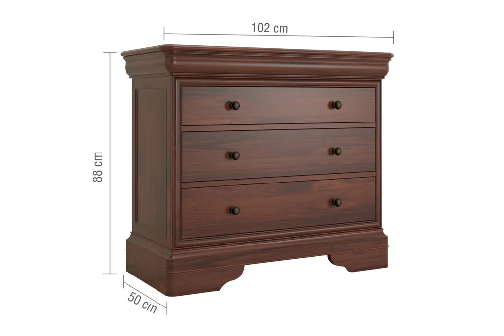 Measurements for Antoinette Sleigh French 3 Drawer Chest