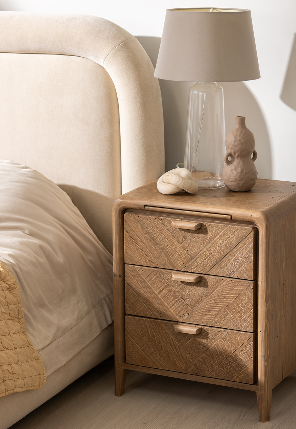 Atauro Reclaimed Contemporary 3 Drawer Wide Bedside Table