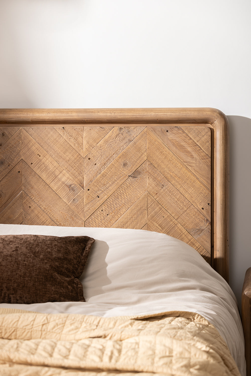 Atauro Reclaimed Herringbone Contemporary French Bed - Closeup