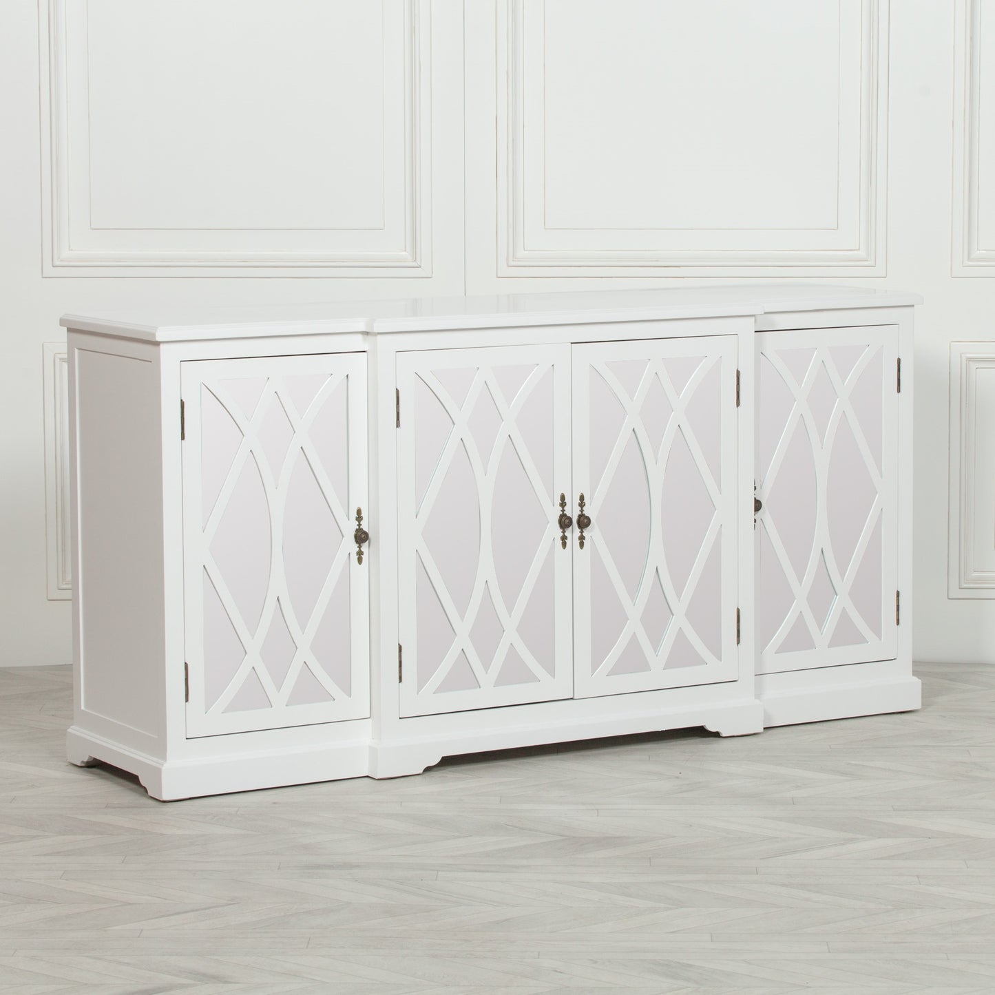 French Breakfront White Mirror Front Sideboard