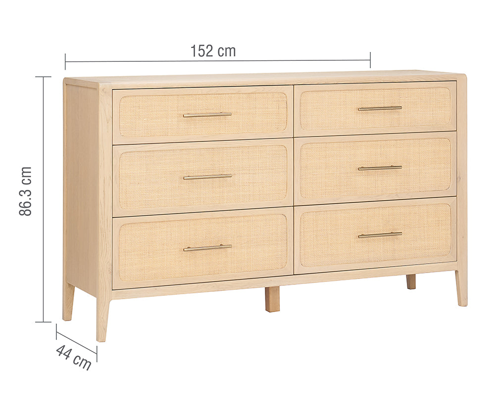 Casera Contemporary 6 Drawer Rattan Chest - Dimensions
