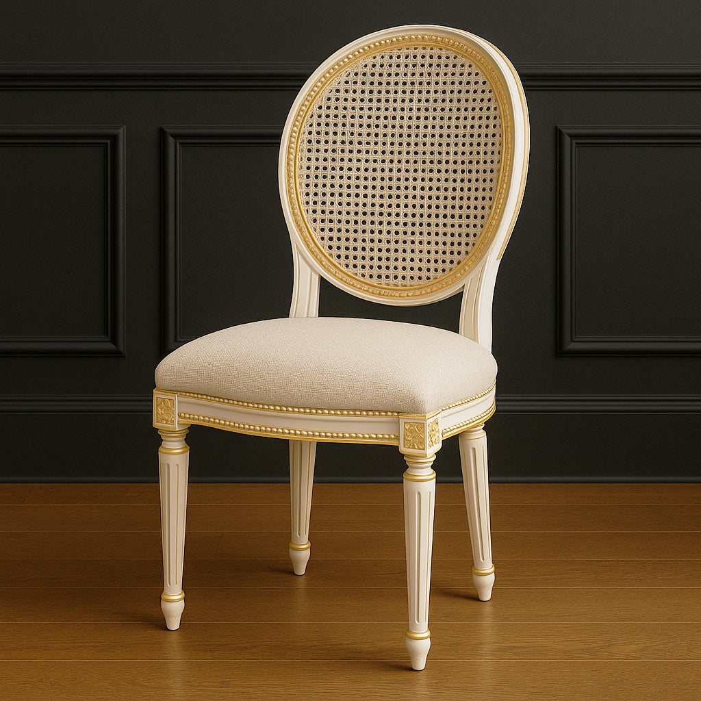 Cream French Rattan Back Dining Chair
