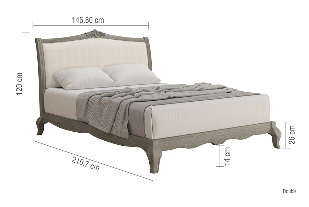 Dimensions for Camille French Low Footboard Bed