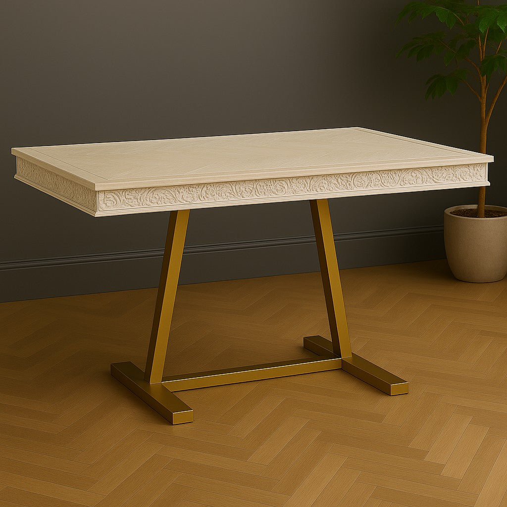 Florence Limed White Dining Table with Gold Metal Leg