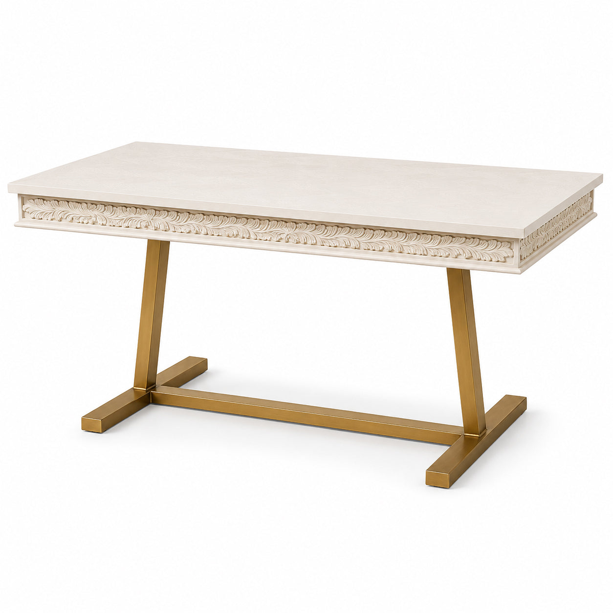 Florence Limed White Dining Table with Gold Metal Leg