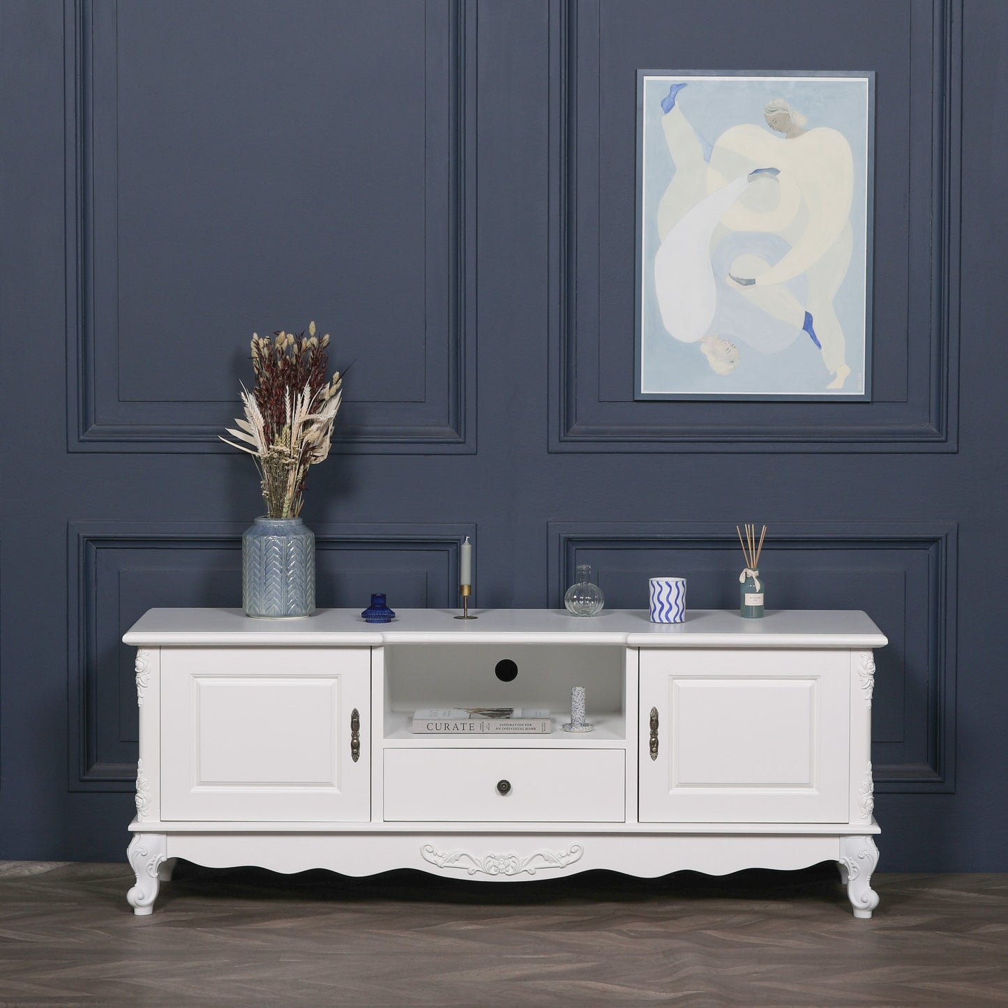 French Style White TV Cabinet