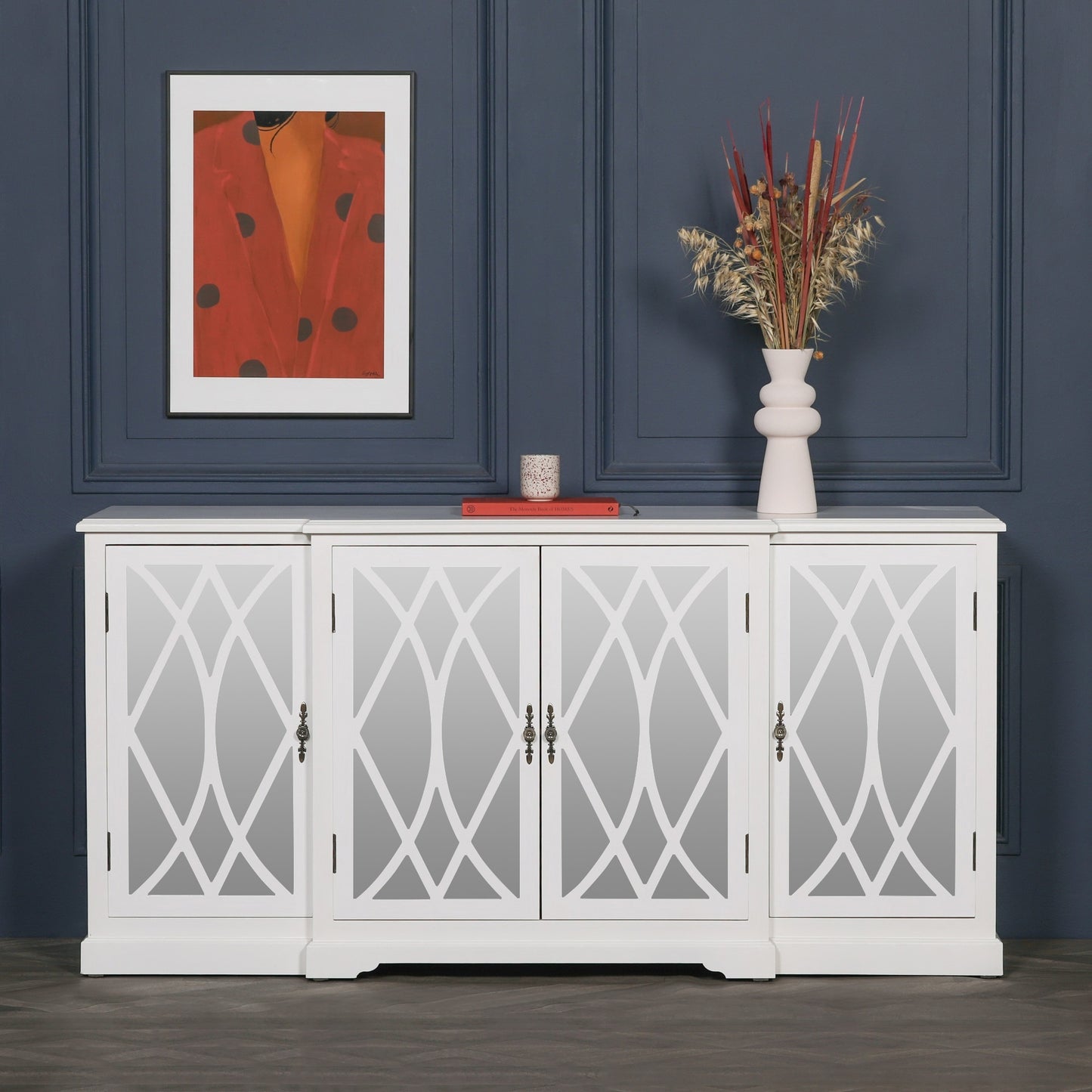 French Breakfront White Mirror Front Sideboard