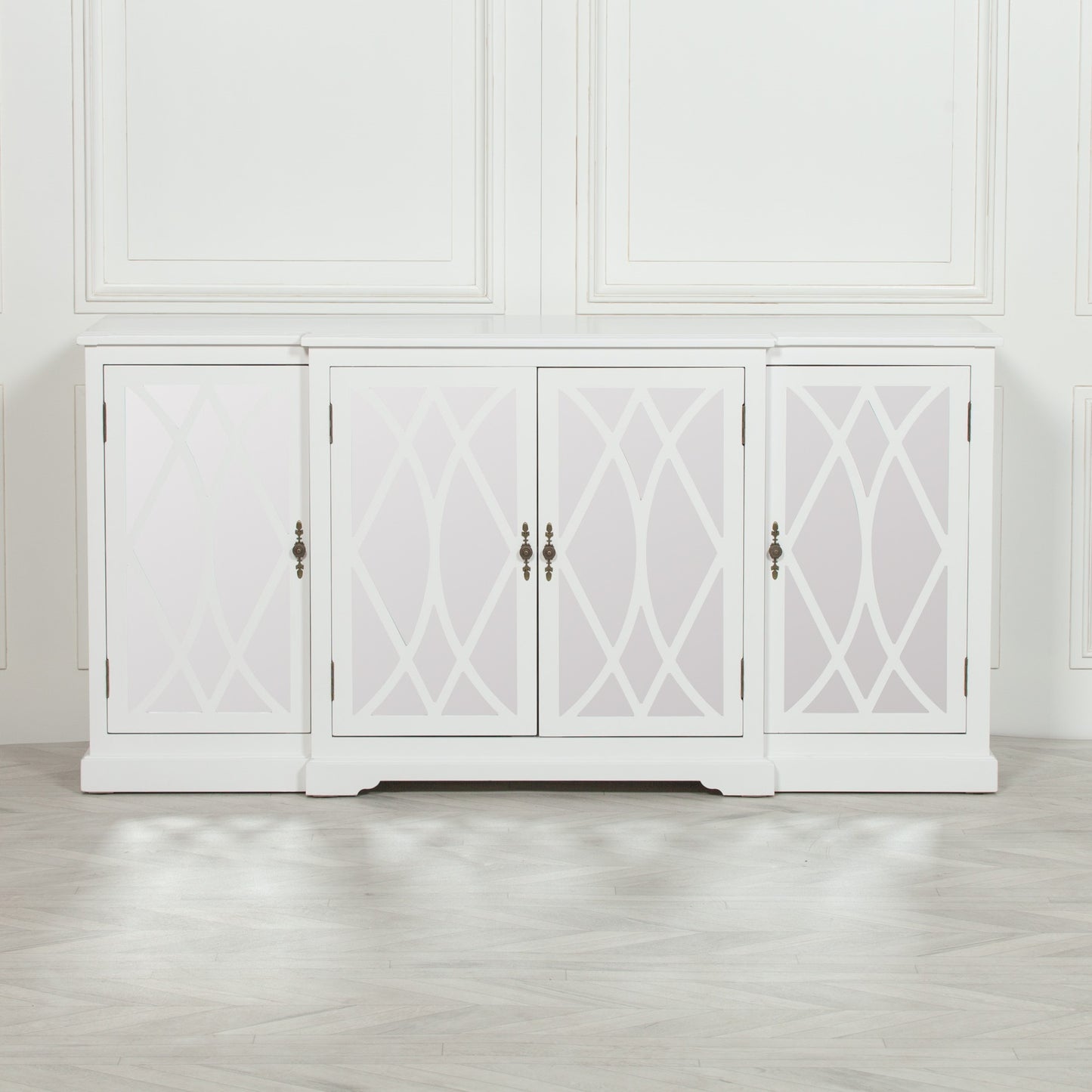 French Breakfront White Mirror Front Sideboard