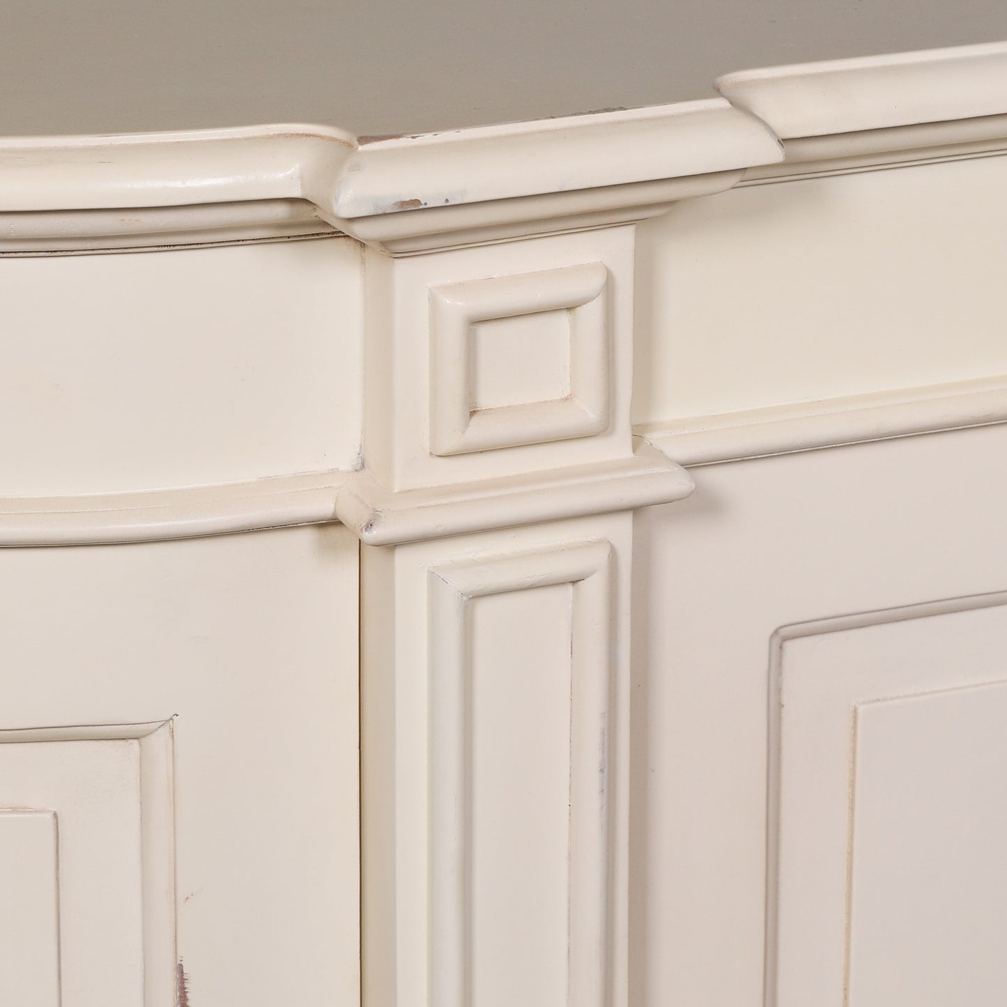 Distressed Ivory Large French Curved Sideboard
