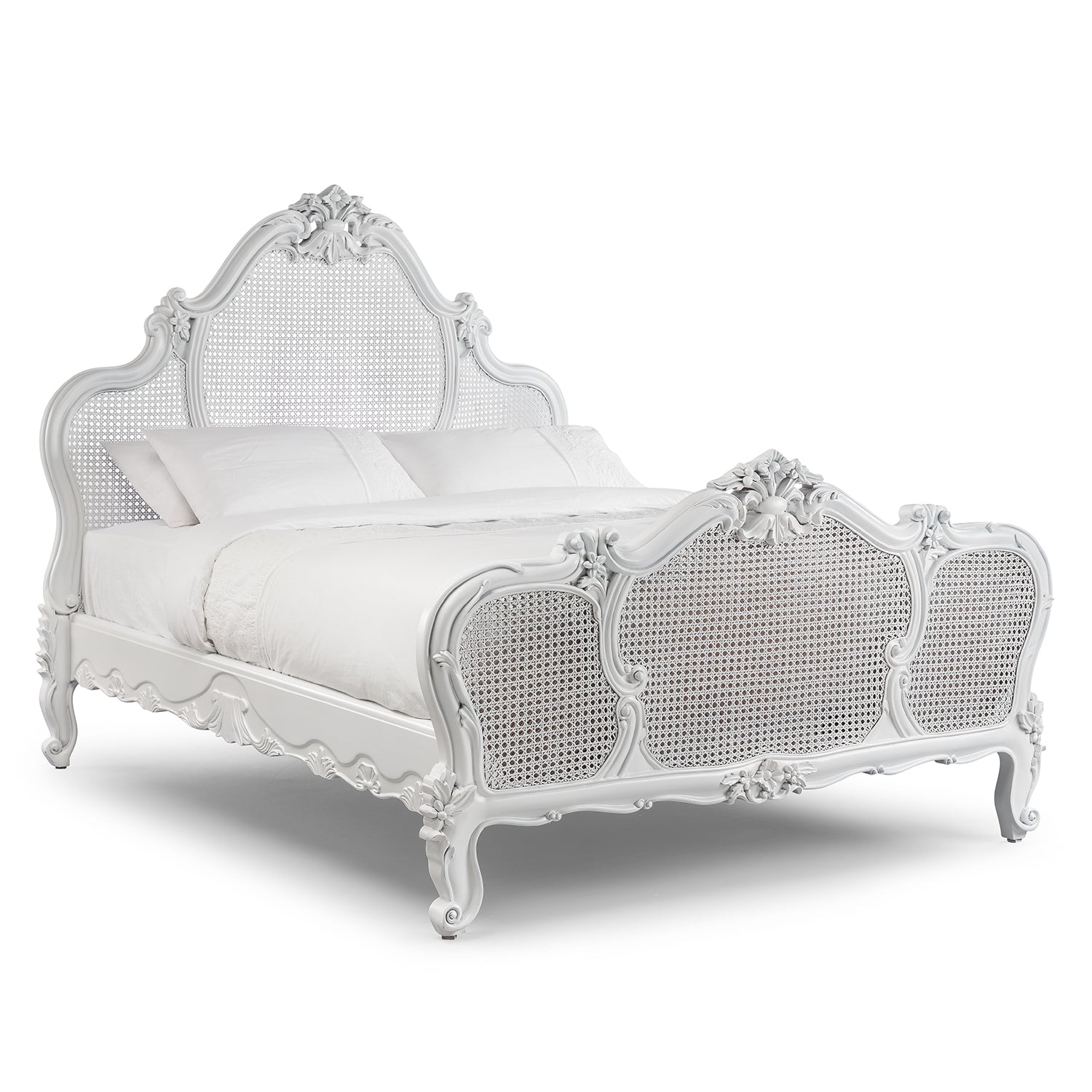 French Heavily Carved Rattan Bed