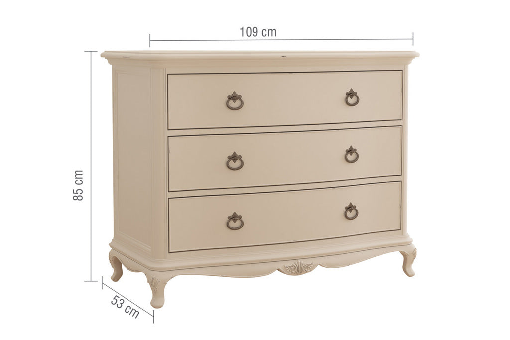 Ivory French 3 Drawer Chest Size