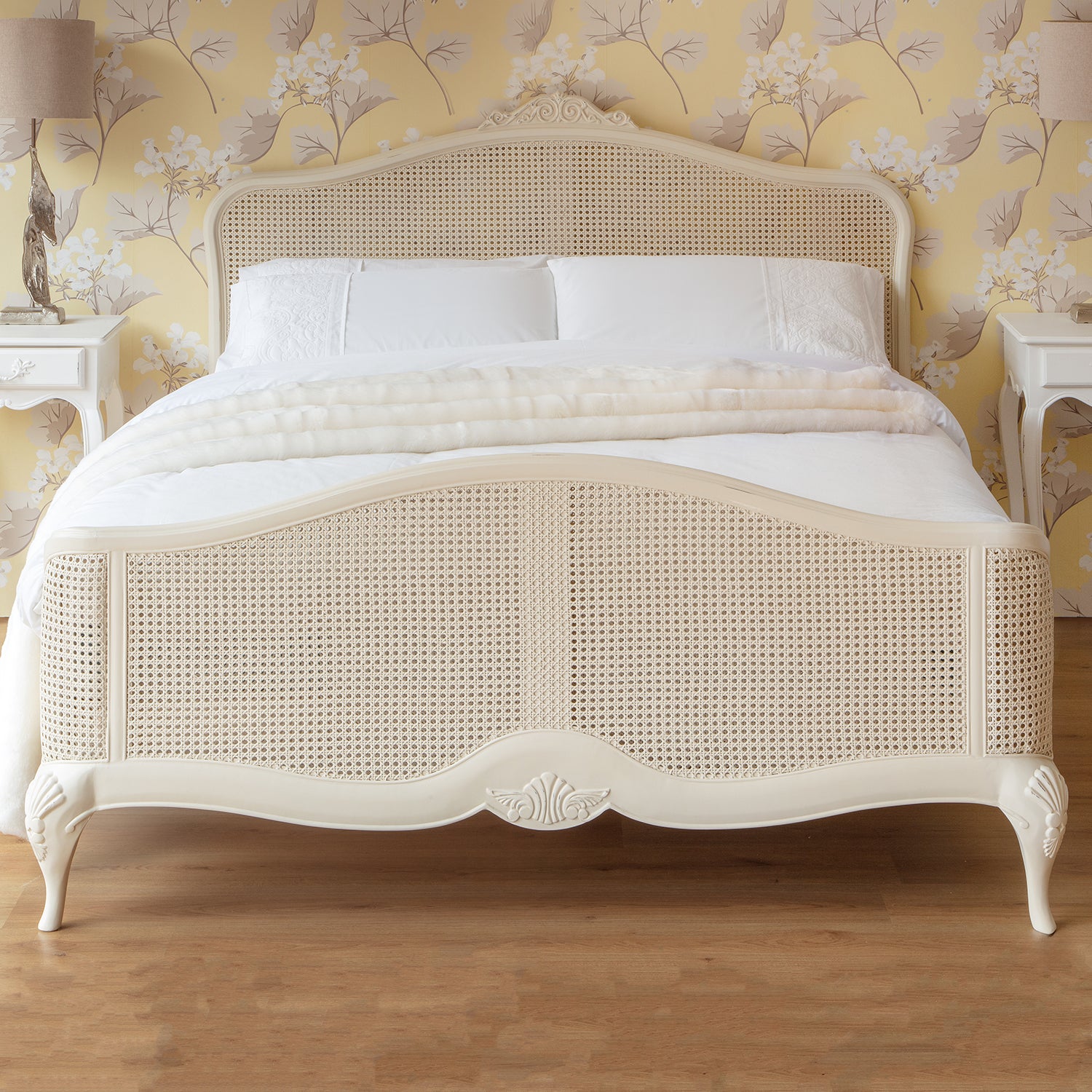 Willis Gambier Ivory French Rattan Bed