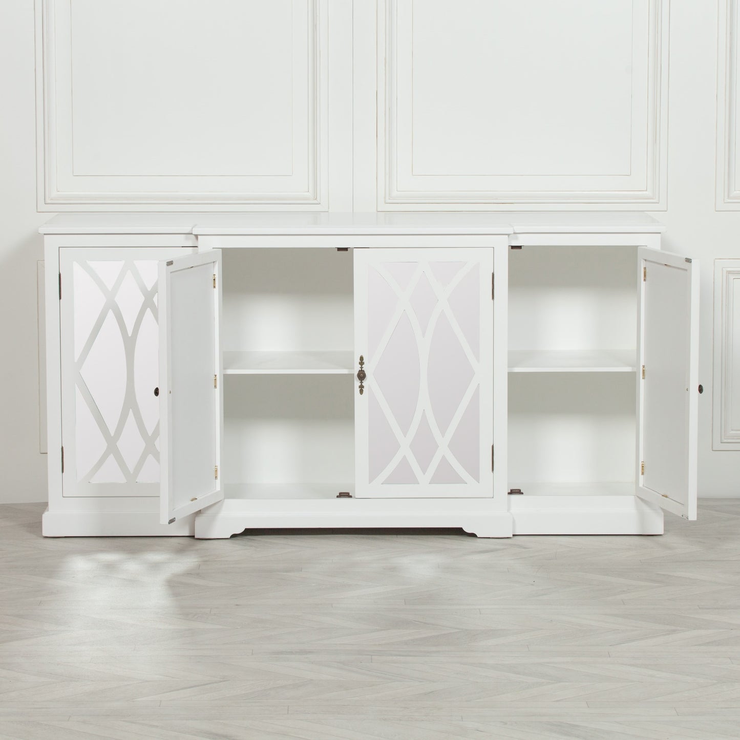French Breakfront White Mirror Front Sideboard