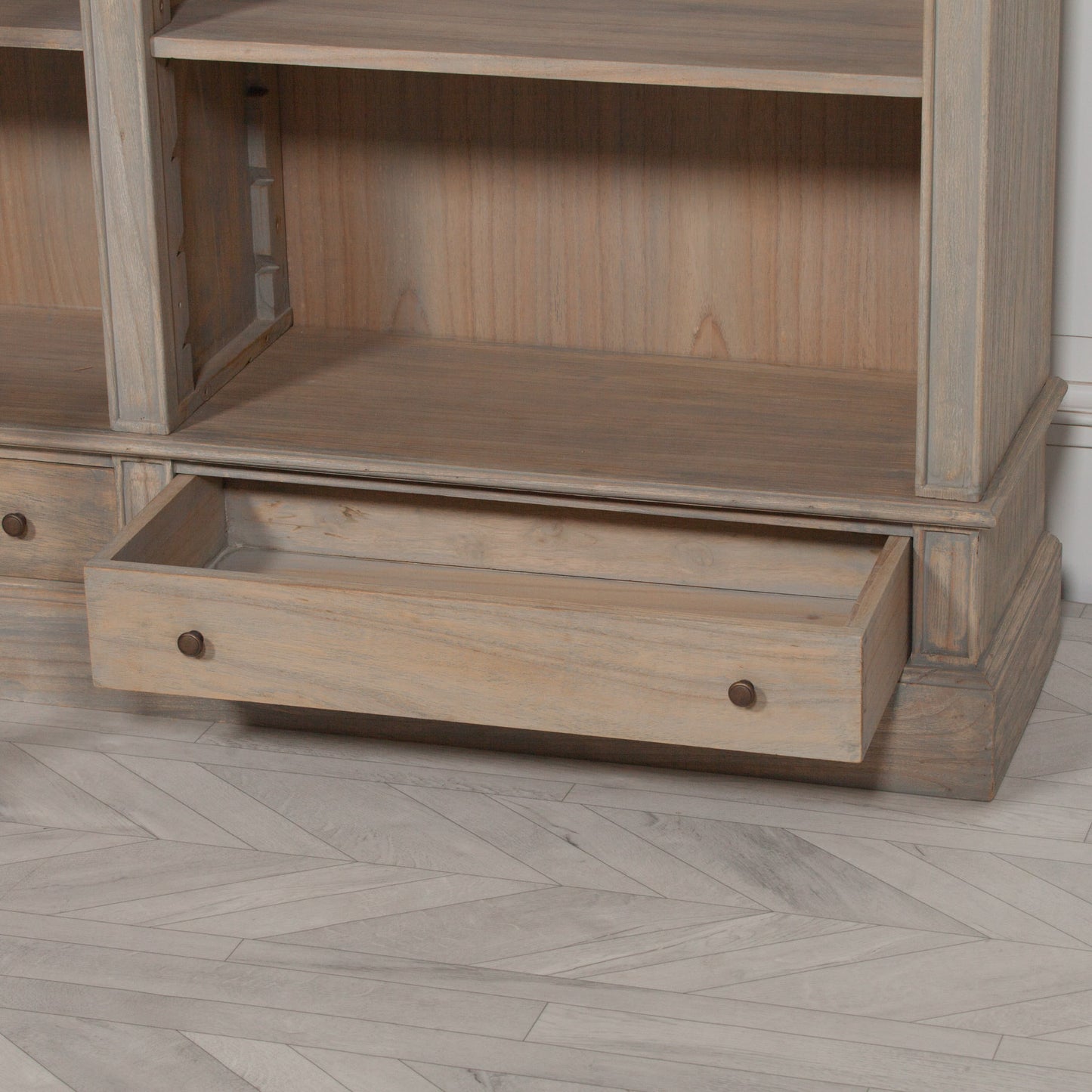 Large Rustic Wooden French Bookcase with Ladder