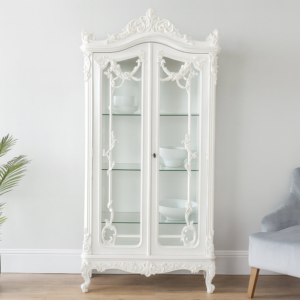 Louis French Heavily Carved 2 Door Display Cabinet