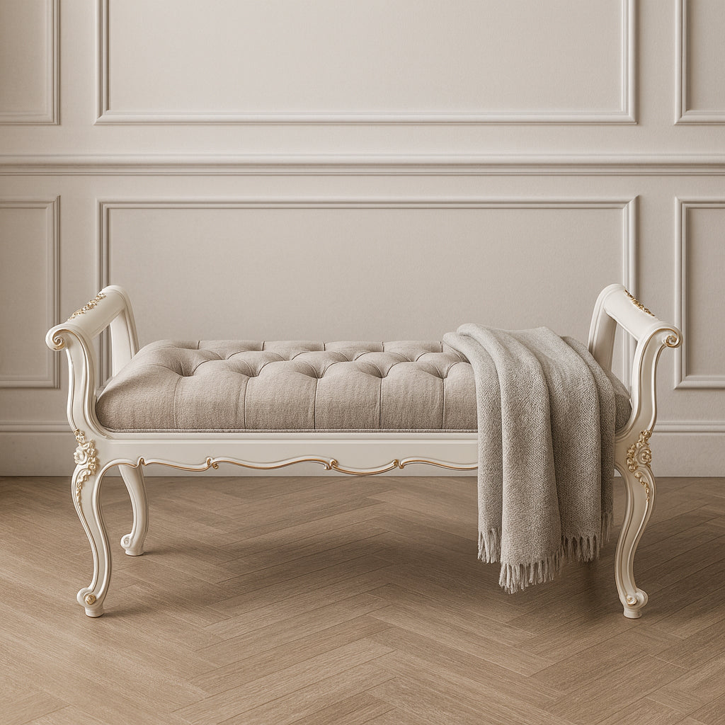 Louis French Ivory Bed End Stool