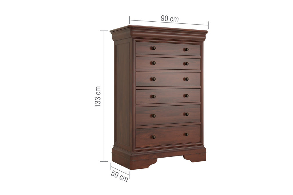 Measurements for Antoinette Sleigh French 6 Drawer Tall Chest
