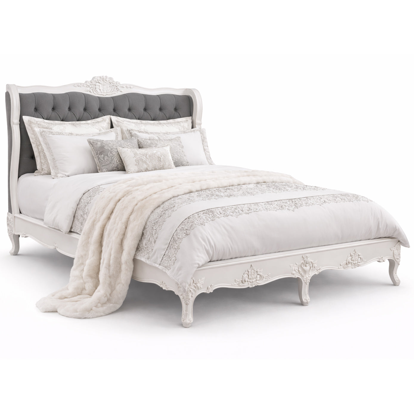 Versailles French Curved Bed - Grey Fabric