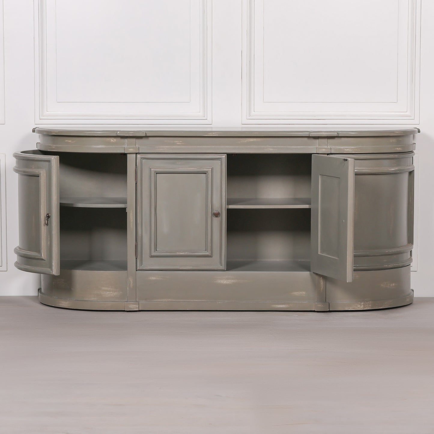 Distressed French Grey Curved Sideboard
