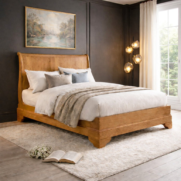 Bordeaux Oak Sleigh French Bedroom Furniture