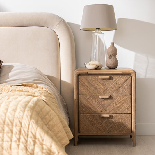 Atauro Reclaimed 3 Drawer Wide Bedside Table
