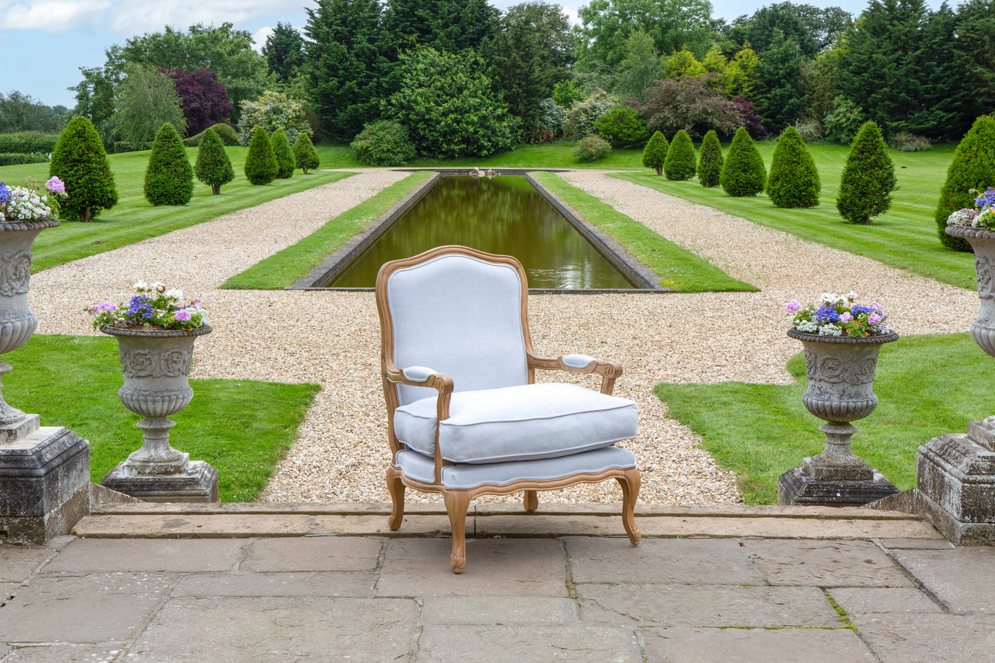 Bardney Armchair with Natural Linen in Distressed Oak Wood