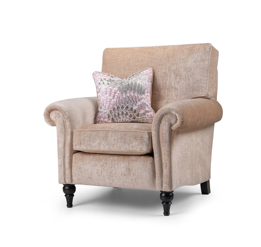 Belinda Traditional Scrolled Arm Velvet Armchair