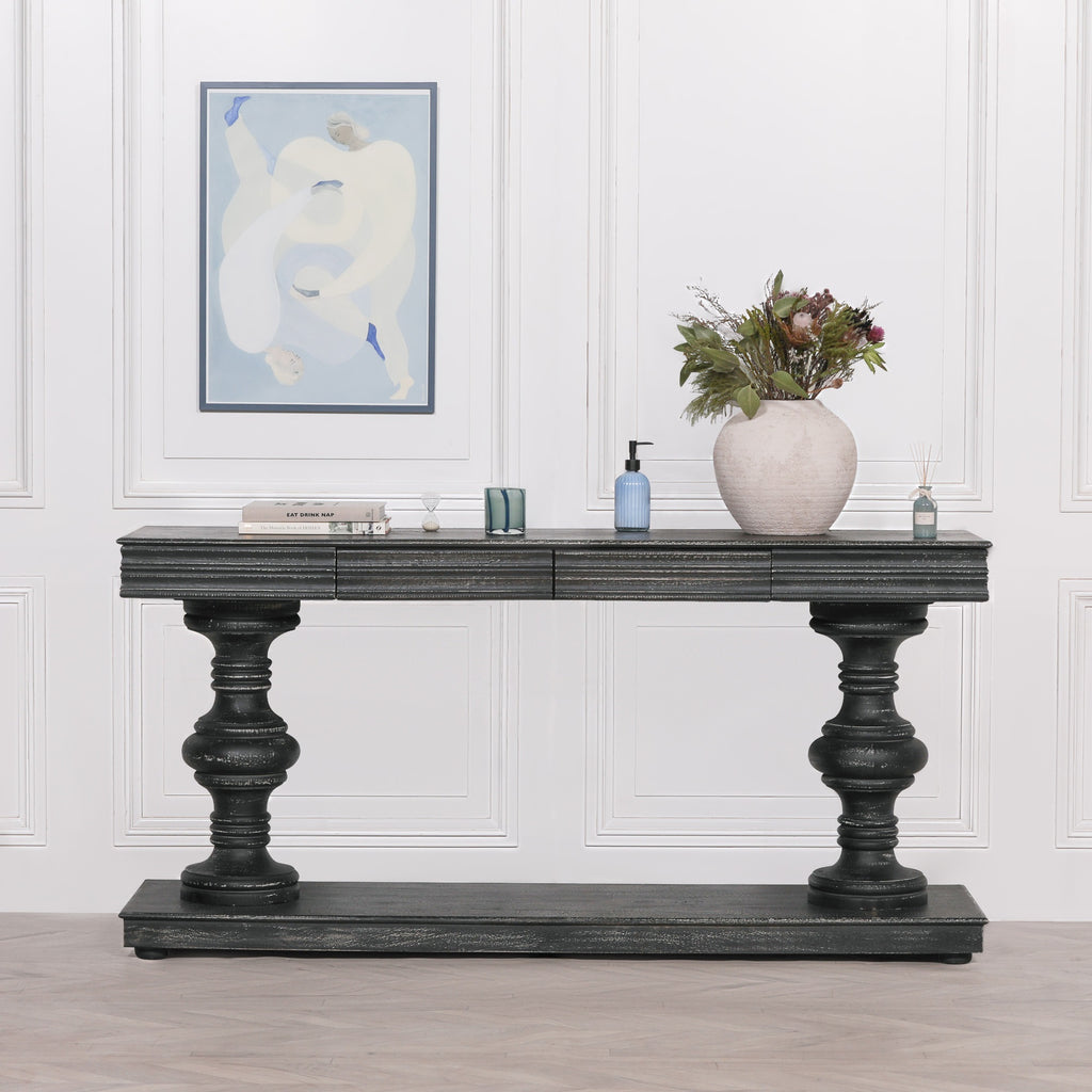 Black Distressed French Console Table