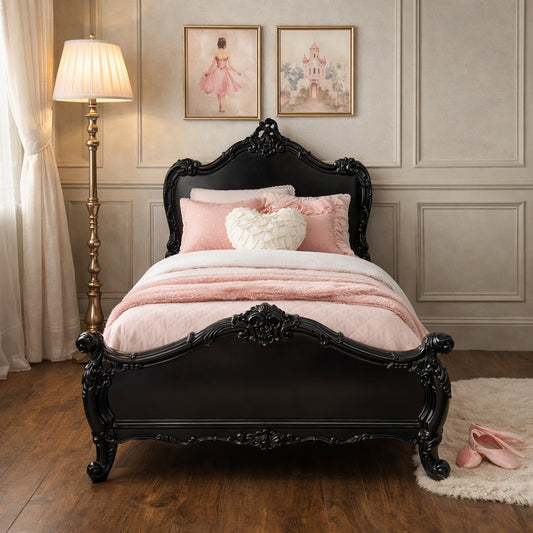 Baroque Black Single French Carved Bed