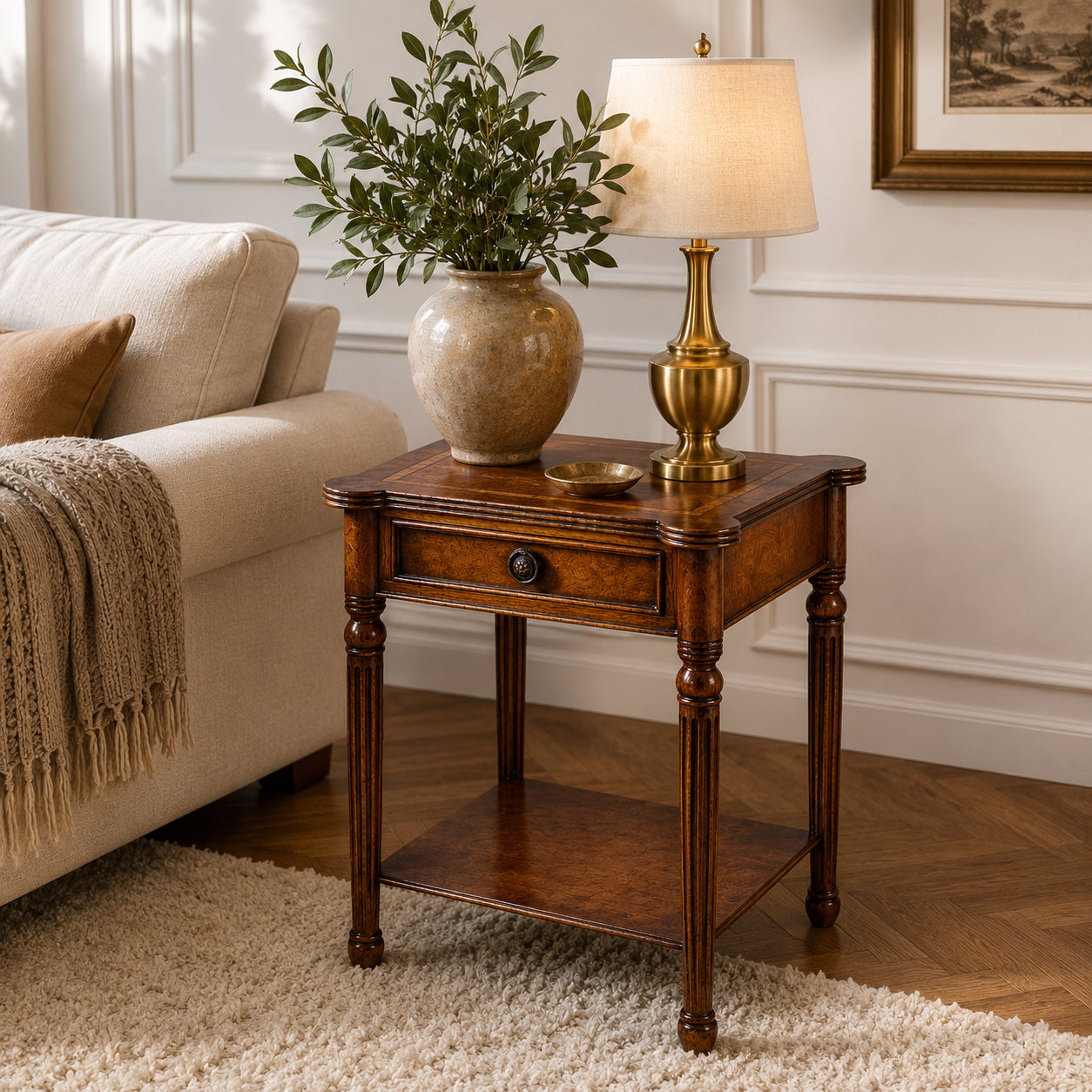 Blenheim French Style Lamp Table with Drawer - Stained