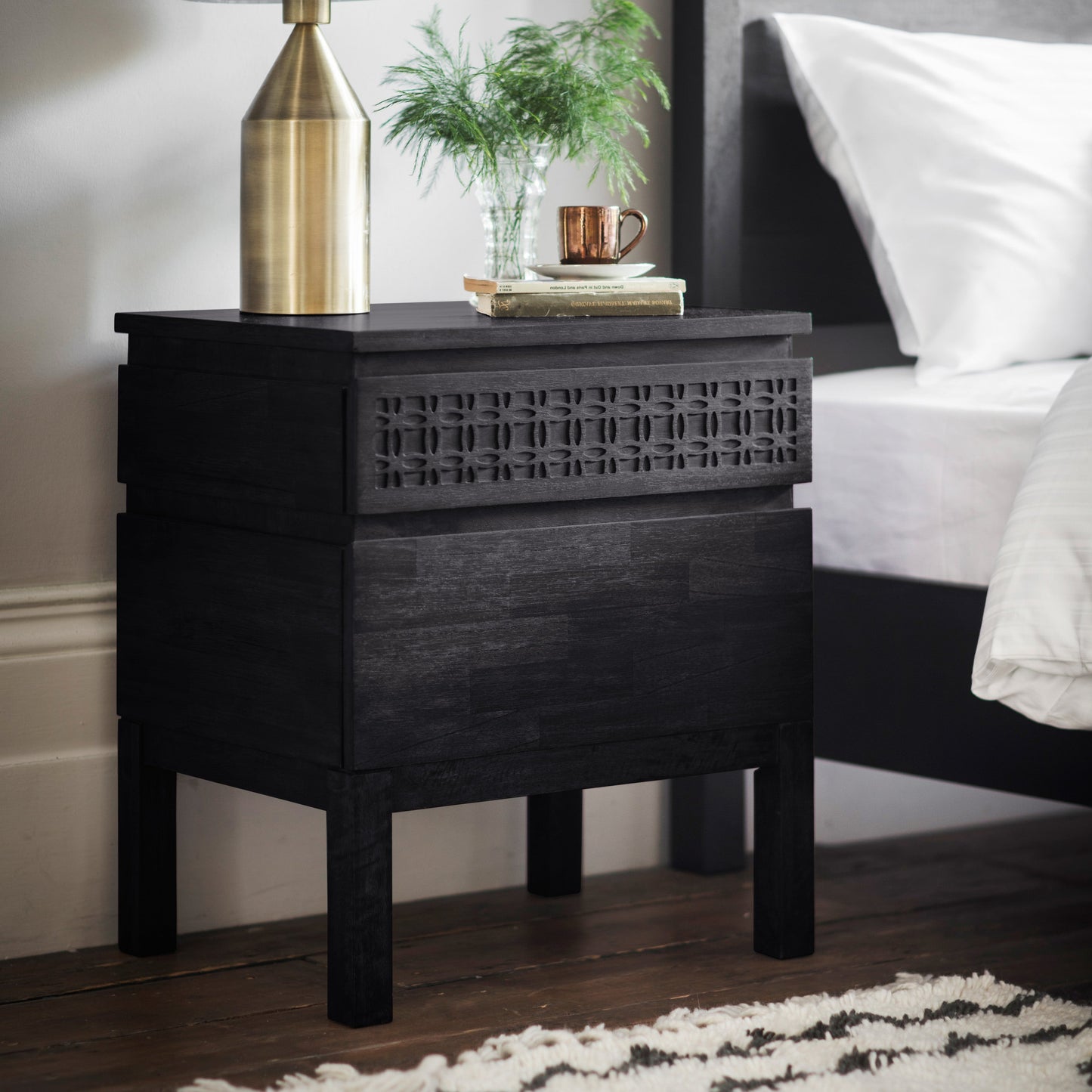 Boho 2 Drawer Charcoal Bedside