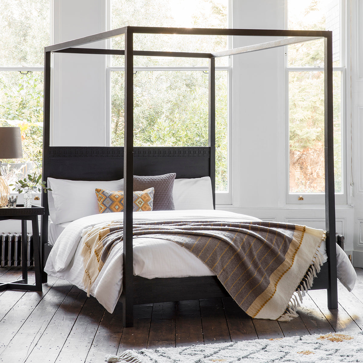 Boho 4 Poster Charcoal Bed