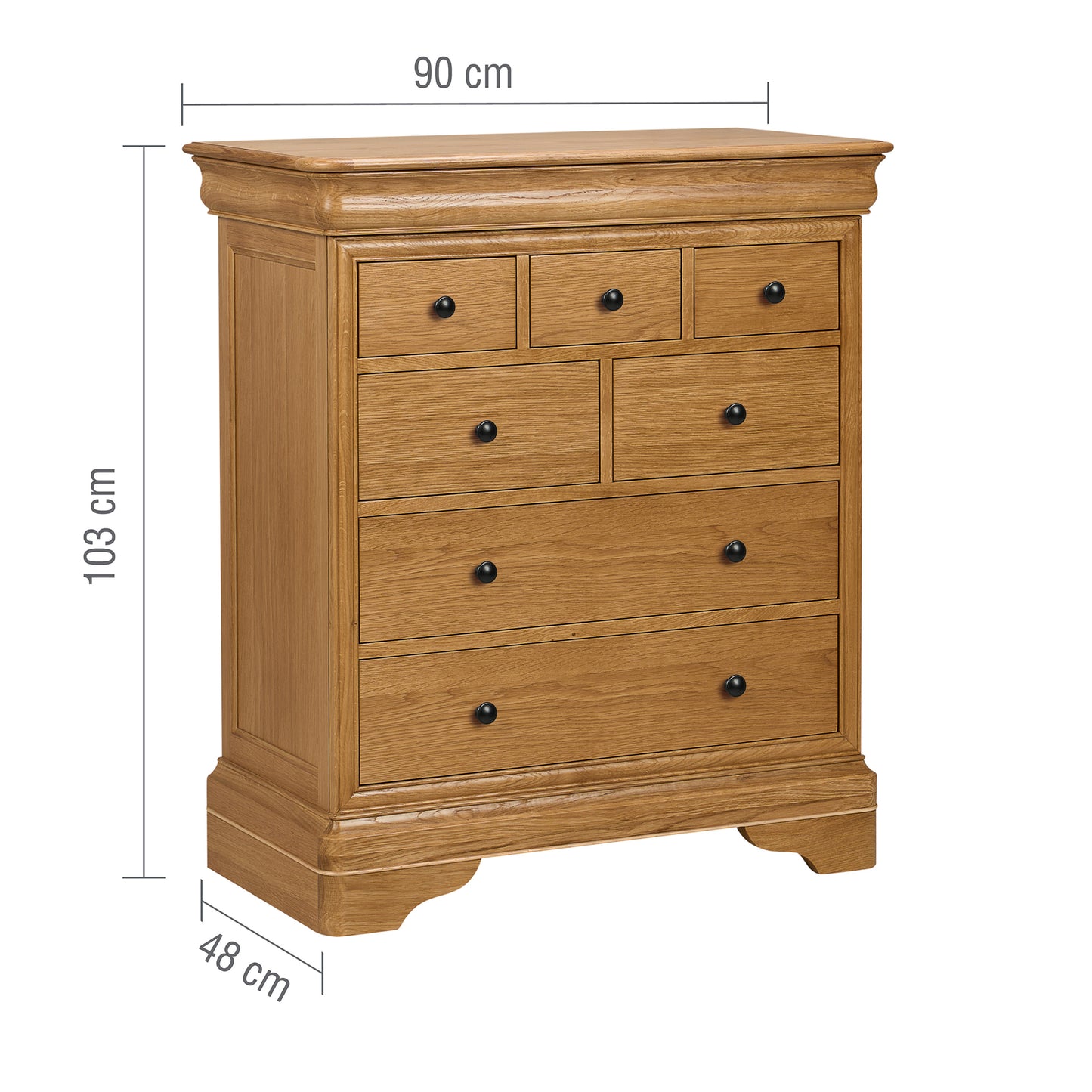 Bordeaux 4+3 Drawer Oak French Chest Measurements
