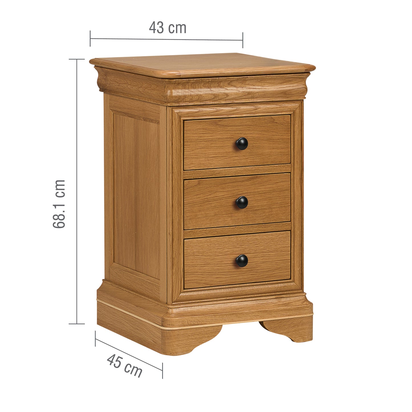 Bordeaux French Sleigh Bedside Table Measurements