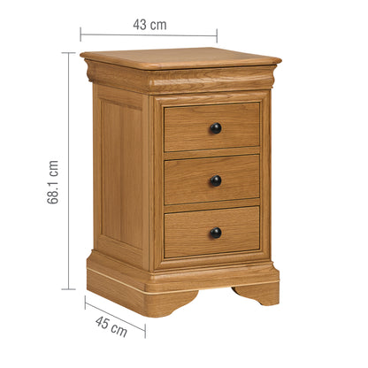 Bordeaux French Sleigh Bedside Table Measurements