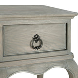 Close up of The Camille Oak French Bedside Table