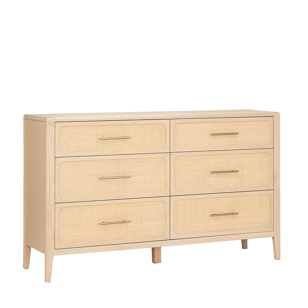 Casera Contemporary Oak Rattan Front 6 Drawer Chest