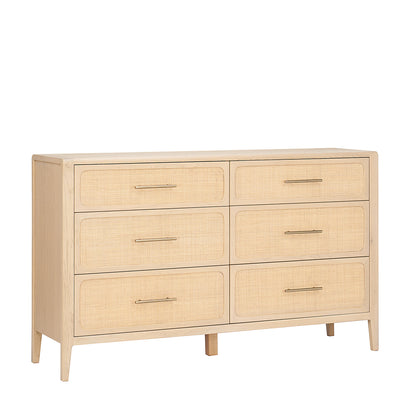 Casera Contemporary Oak Rattan Front 6 Drawer Chest