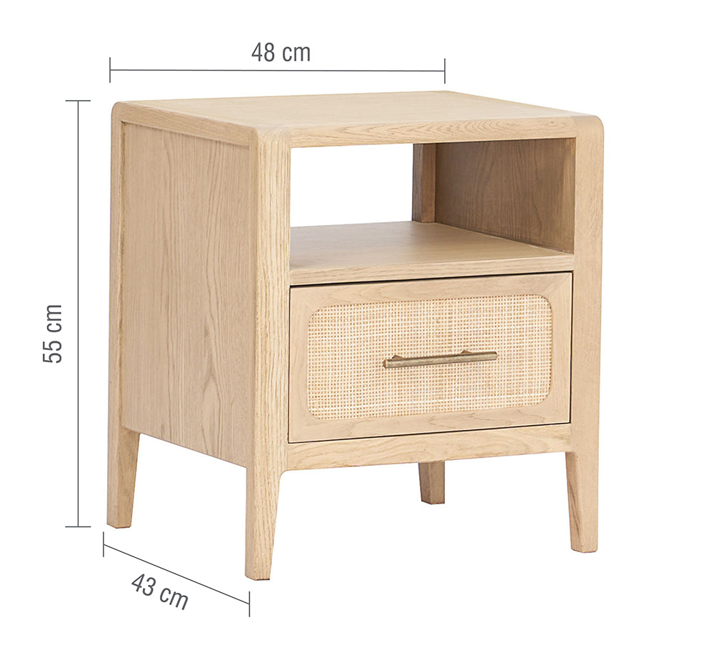 Casera Rattan Front Bedside Table - Dimensions