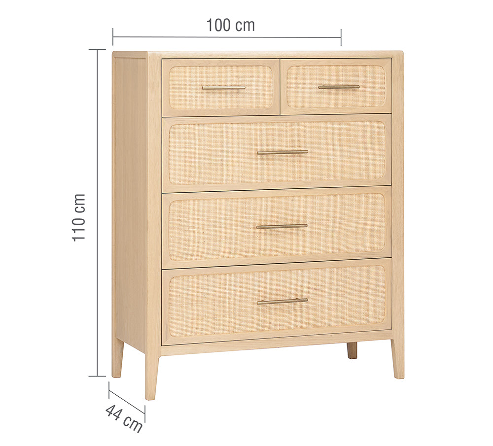 Casera Oak Rattan Front Tall Chest Dimensions