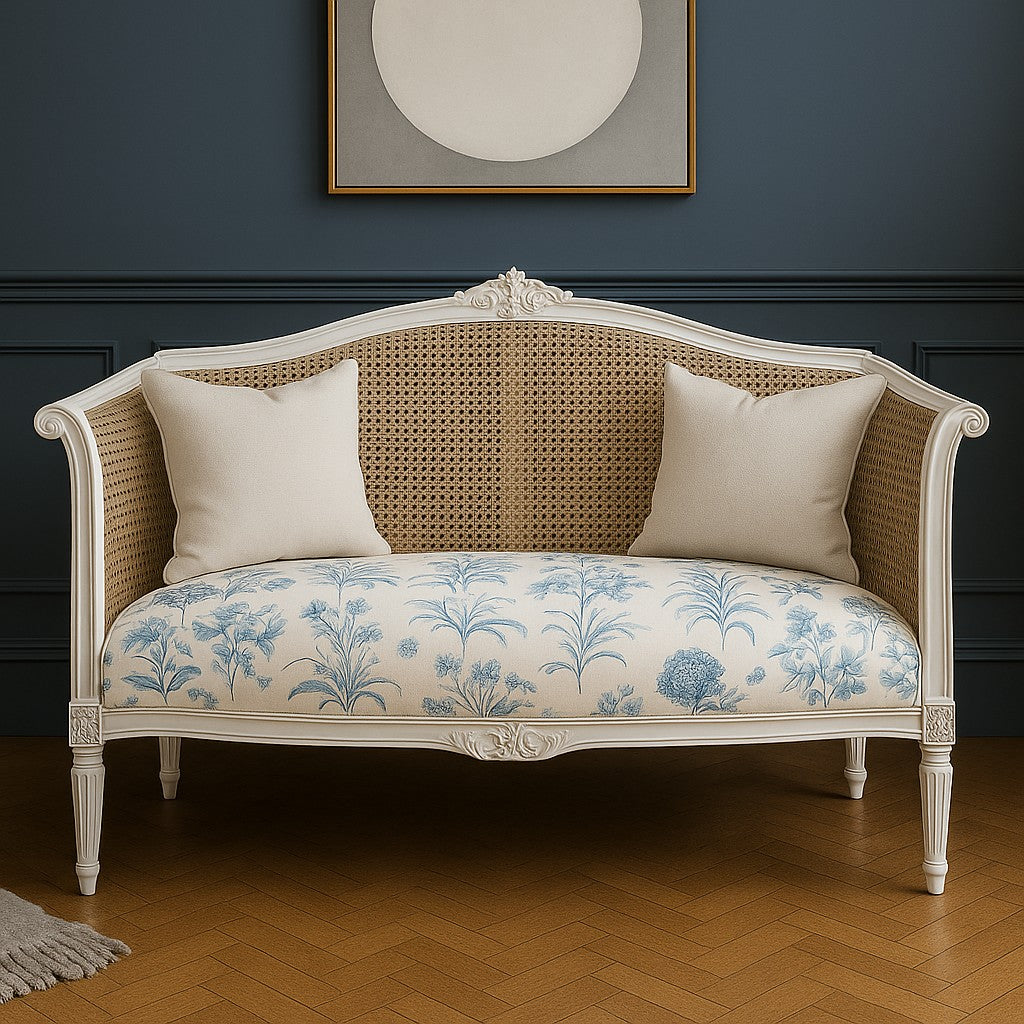 Chateau White French Rattan Back Sofa