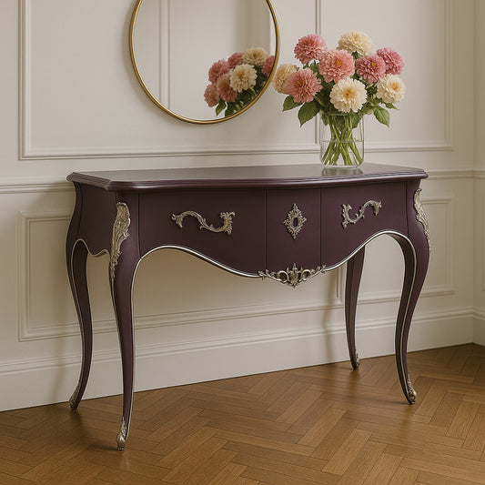 Classic French 2 Drawer Burgundy Console Table