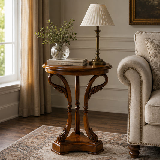 Classic French Style Swan Lamp Table - Stained