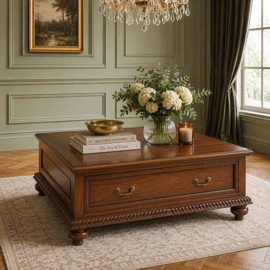 Classic Sleigh French Square Coffee Table - Stained