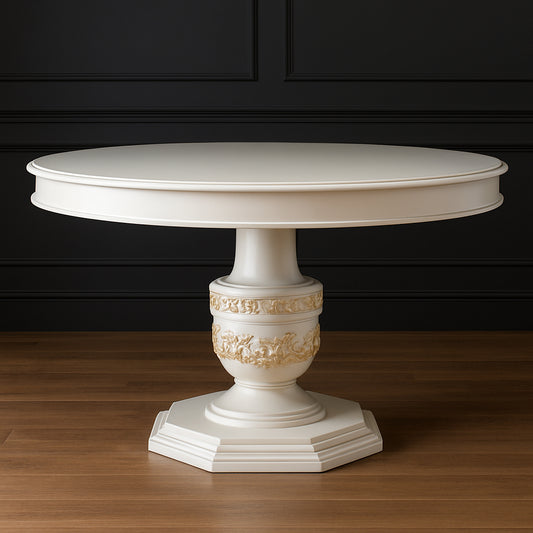 Cream Round French Dining Table with Gold Highlights