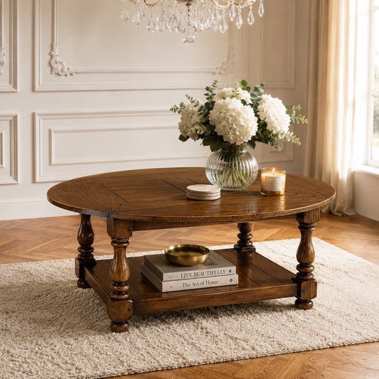Dark Oak Oval Coffee Table with Drop Leaves - Stained