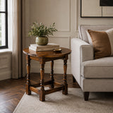 Dark Oak Swivel Top Side Table with Drop Leaves - Stained