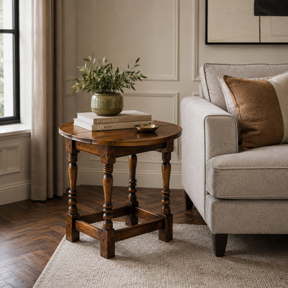 Dark Oak Swivel Top Side Table with Drop Leaves - Stained