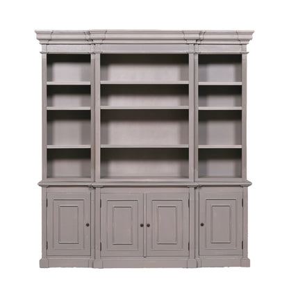 Heavily Distressed Grey French Bookcase with Cupboard