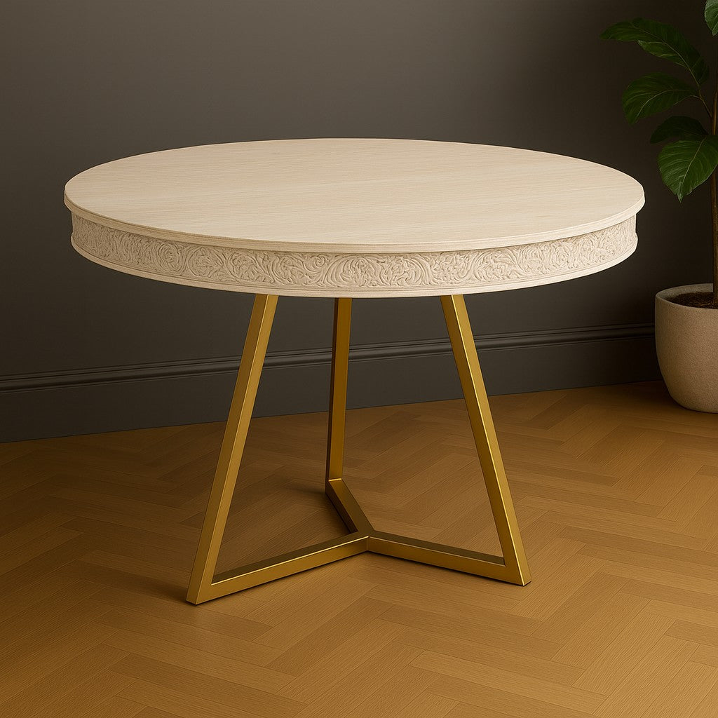 Florence Limed White Round Dining Table with Gold Metal Legs